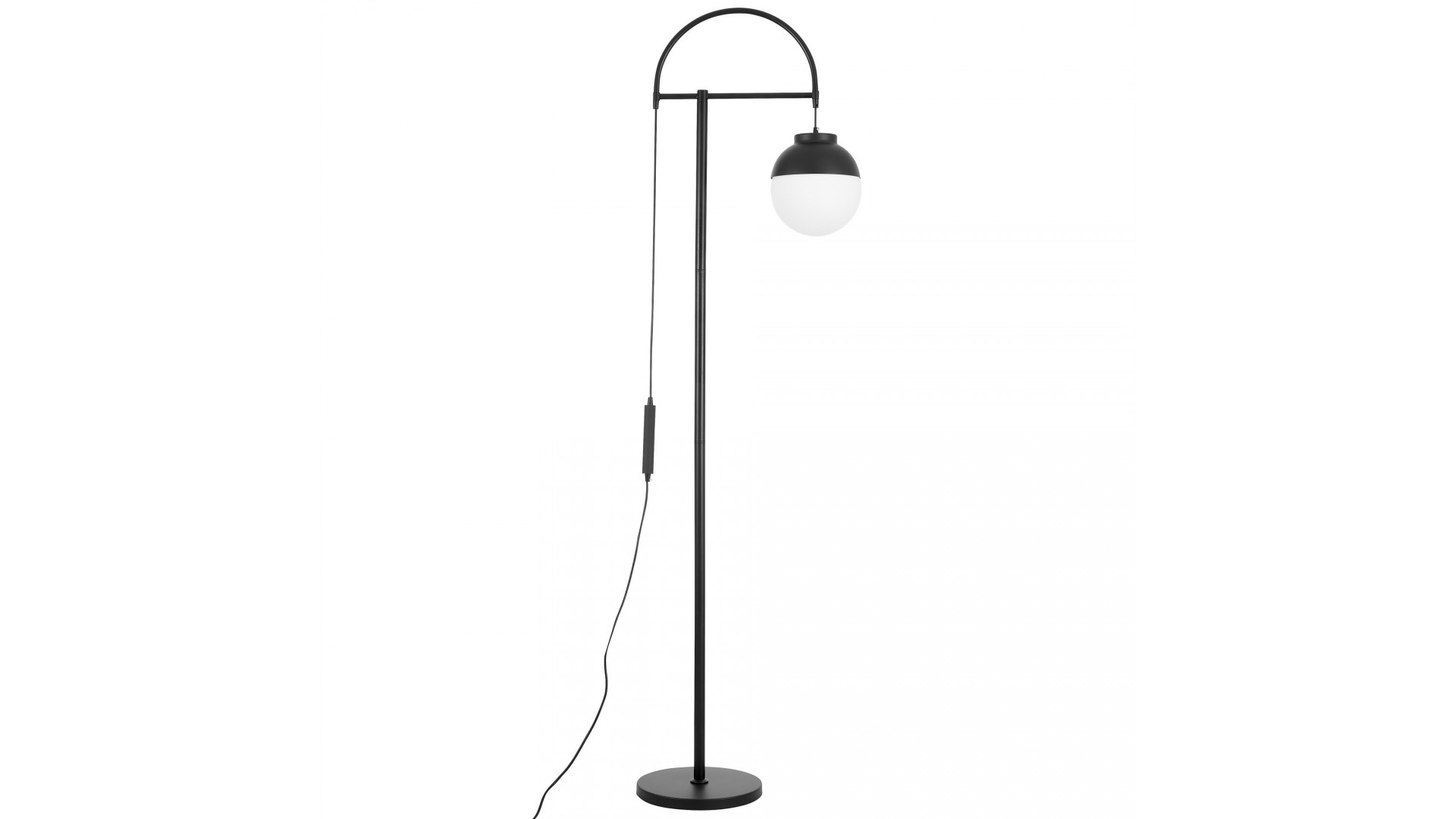 Stojąca lampa Lumina Deco BERTINI o łukowej budowie i białym kloszu