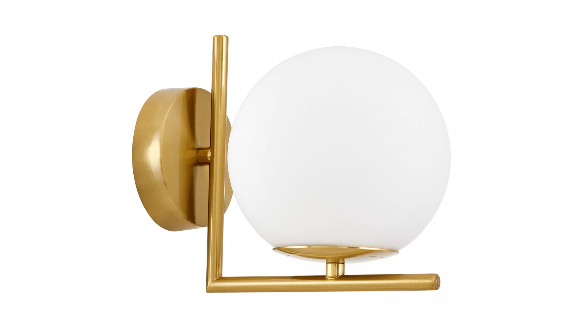 Kinkiet Lumina Deco z dużą białą kulą w oprawie z ciepłego złota szczotkowanego