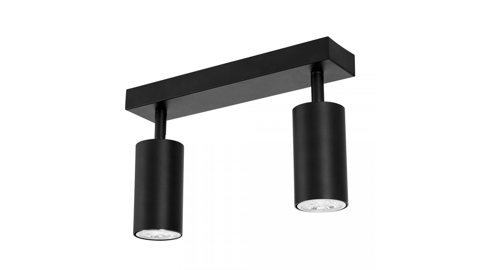 czarny reflektor sufitowy na listwie z dwoma cylindrycznymi tubami do salonu producent lampit seria NEO W2