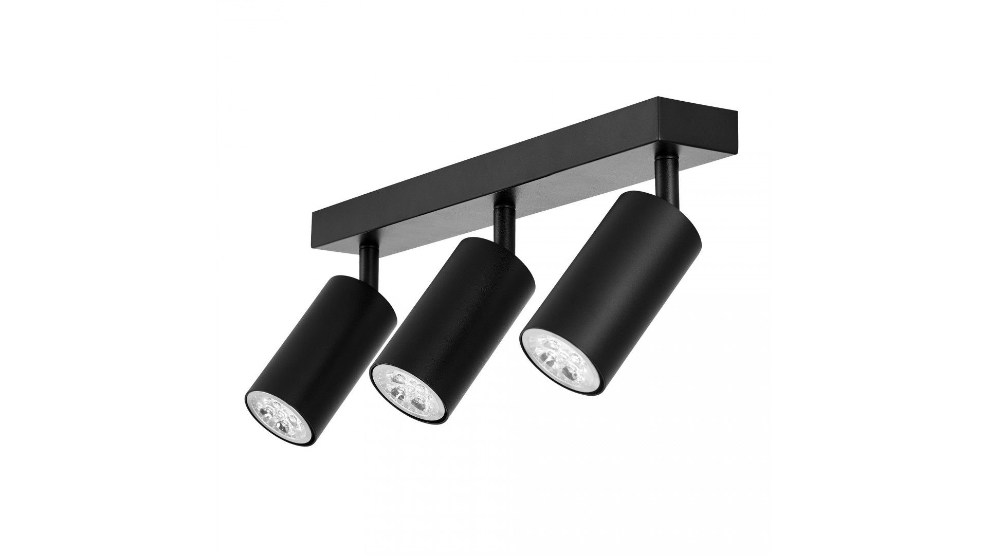  czarna lampa sufitowa spot z trzema regulowanymi reflektorami tubowymi na listwie do nowoczesnych wnętrz producent lampit