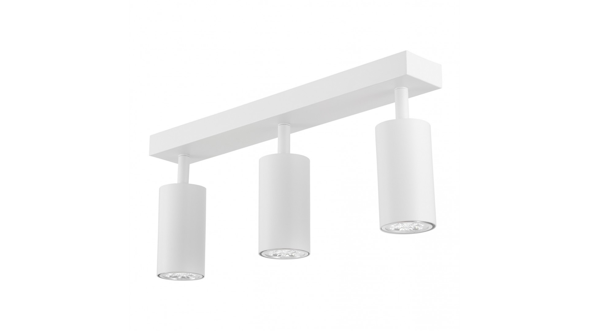  biała lampa sufitowa spot z trzema regulowanymi tubami na listwie do salonu producent lampit model NEO W3
