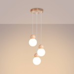 Lampa wisząca PEKKA 3P biała/naturalne drewno Sollux SL.1391