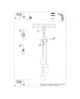 Lampa wisząca PEKKA 3P biała/naturalne drewno Sollux SL.1391