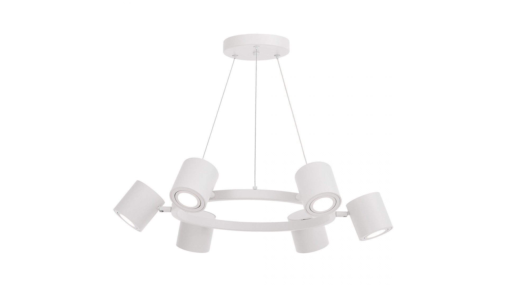 nowoczesna lampa wisząca z białymi metalowymi kloszami model Bolt W6 producent Lampit 6 punktów światła idealna nad stół
