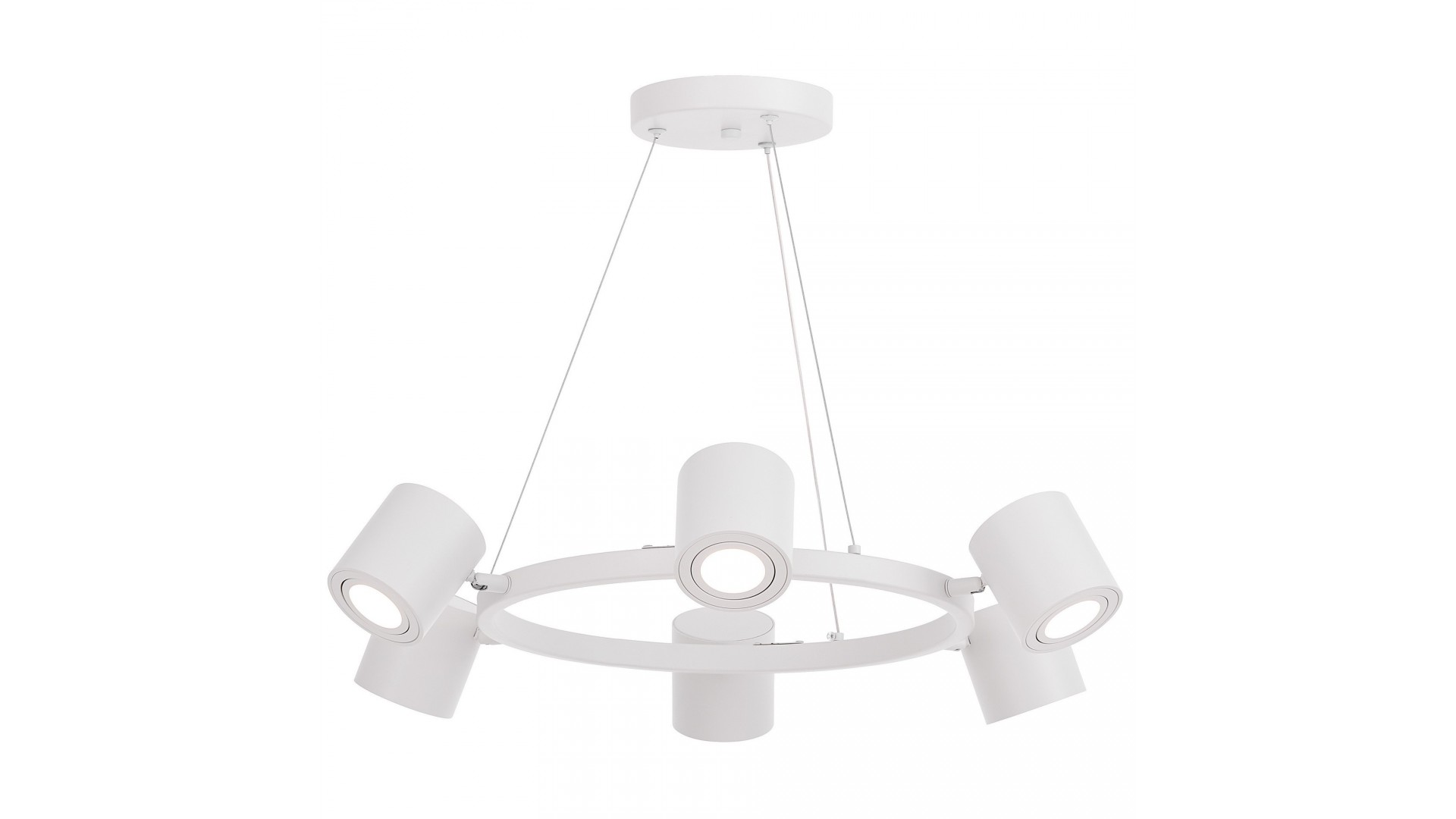 biała lampa wisząca z okrągłą ramą i regulowanymi kloszami metalowymi producent Lampit model Bolt W6 do nowoczesnych wnętrz