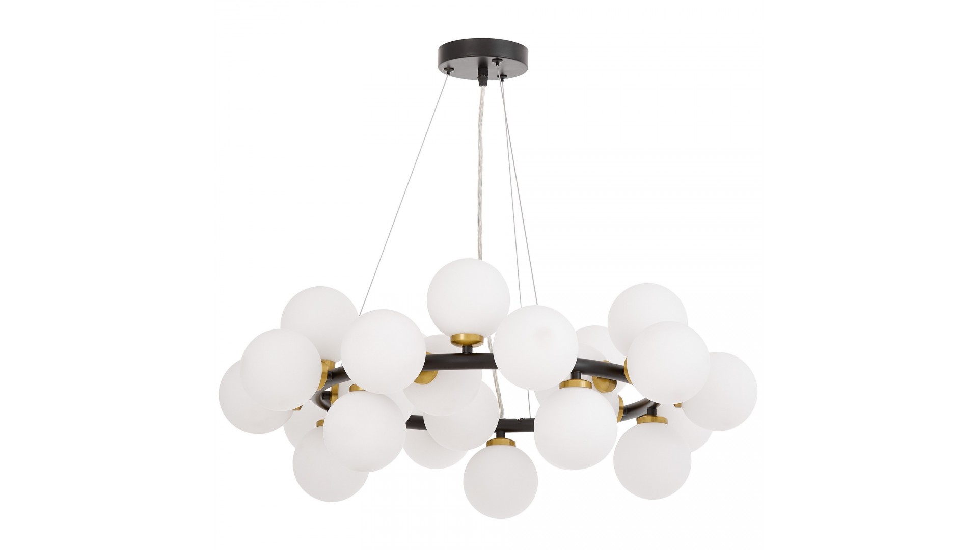 LAMPA WISZĄCA NOWOCZESNA CZARNO-ZŁOTA SZCZOTKOWANA BIAŁE KULE MARSIADA 25 LUMINA DECO