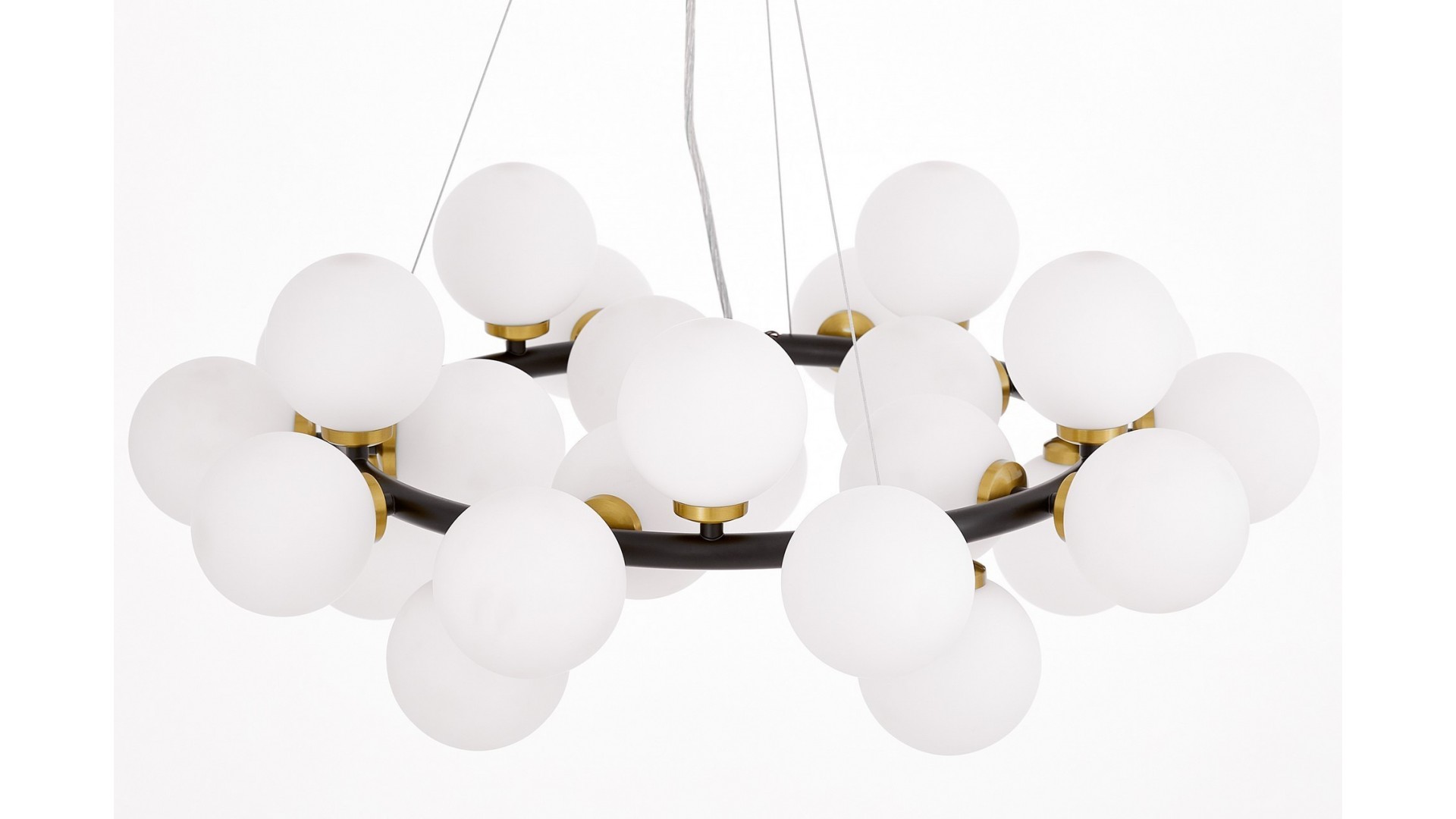 LAMPA WISZĄCA NOWOCZESNA CZARNO-ZŁOTA SZCZOTKOWANA BIAŁE KULE MARSIADA 25 LUMINA DECO