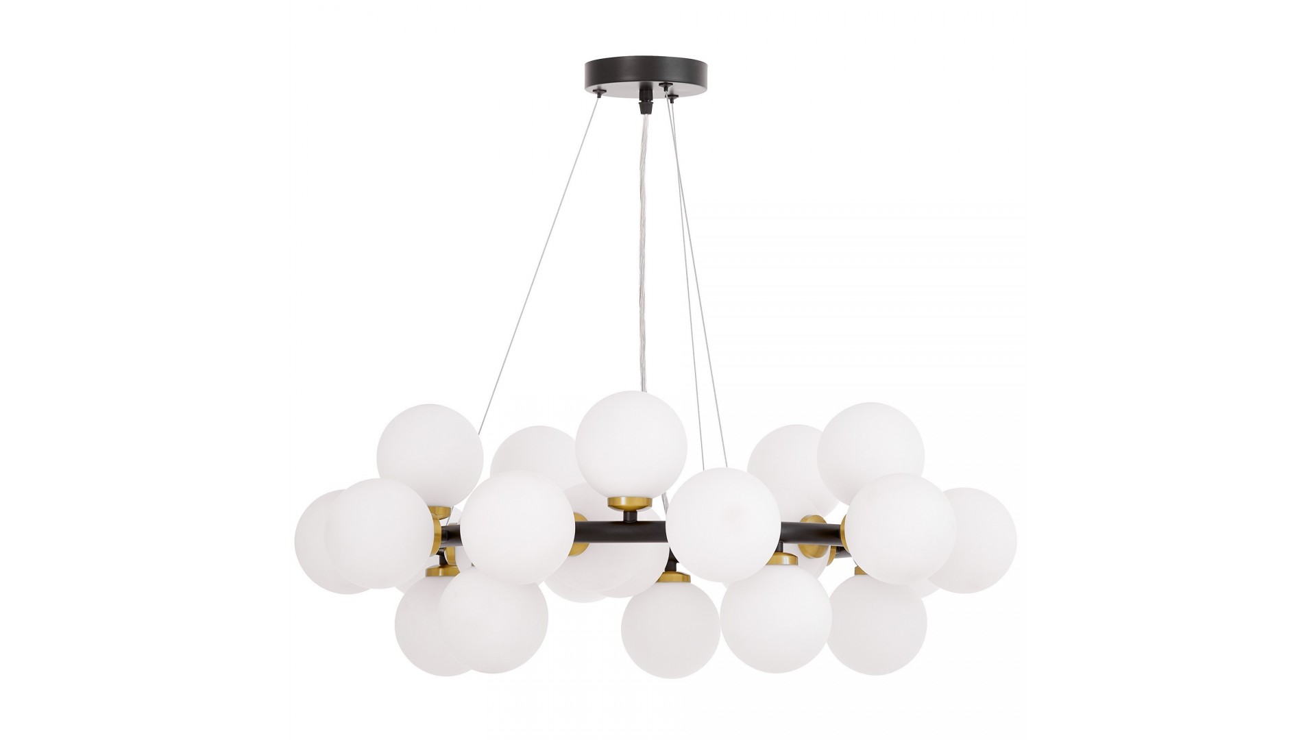 LAMPA WISZĄCA NOWOCZESNA CZARNO-ZŁOTA SZCZOTKOWANA BIAŁE KULE MARSIADA 25 LUMINA DECO