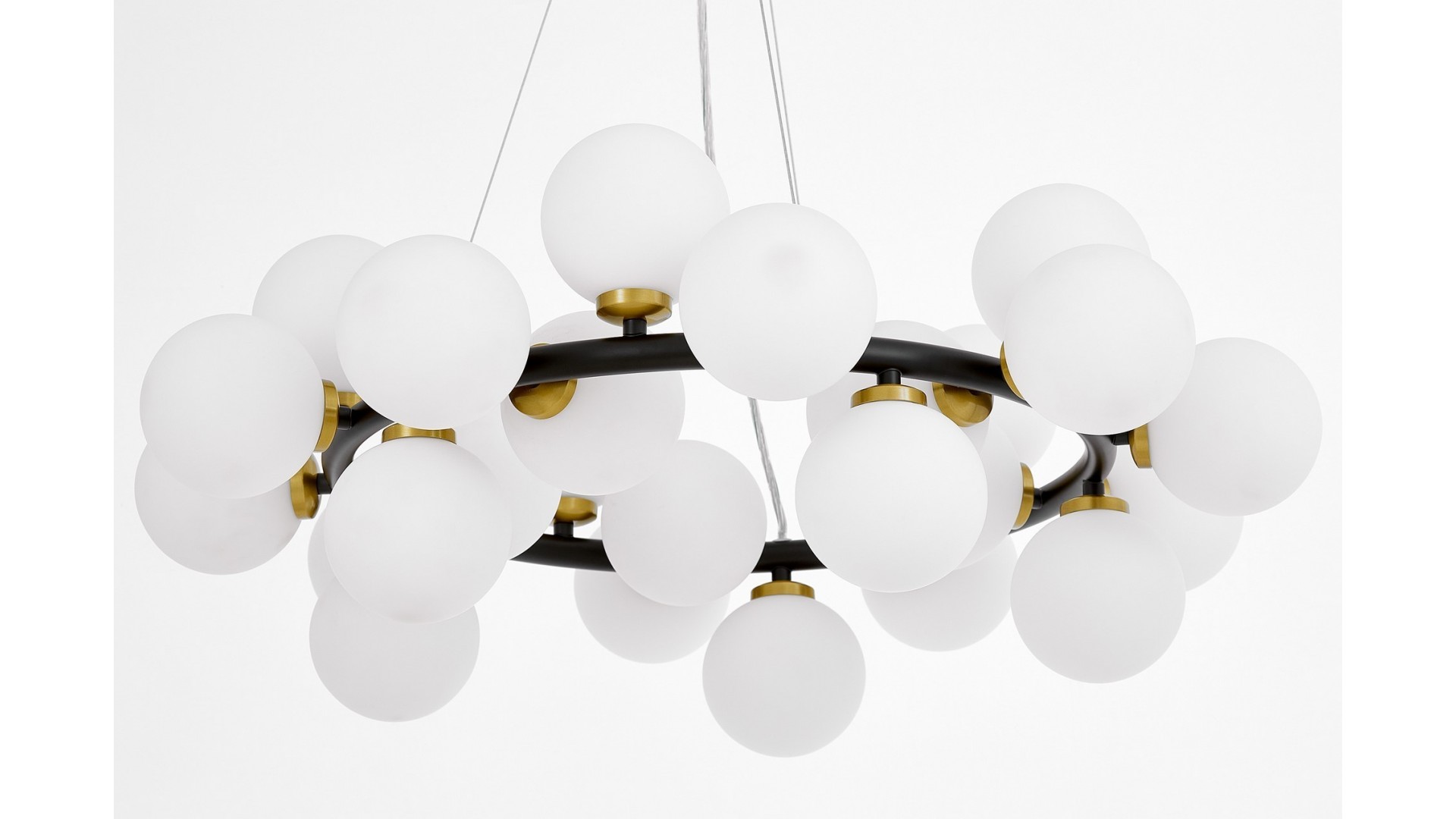 LAMPA WISZĄCA NOWOCZESNA CZARNO-ZŁOTA SZCZOTKOWANA BIAŁE KULE MARSIADA 25 LUMINA DECO