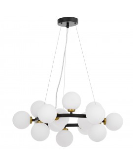 LAMPA WISZĄCA NOWOCZESNA CZARNO-ZŁOTA SZCZOTKOWANA BIAŁE KULE MARSIADA 15