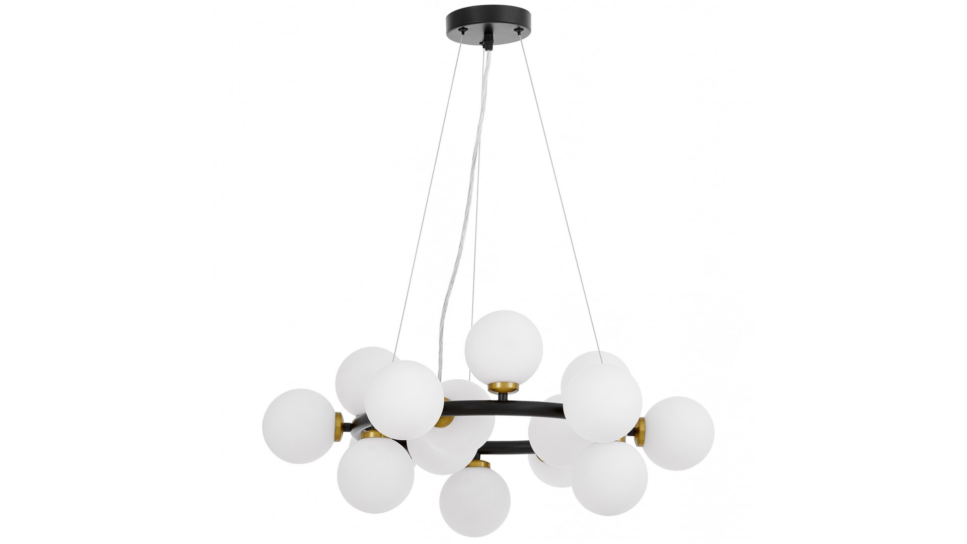 LAMPA WISZĄCA NOWOCZESNA CZARNO-ZŁOTA SZCZOTKOWANA BIAŁE KULE MARSIADA 15 LUMINA DECO