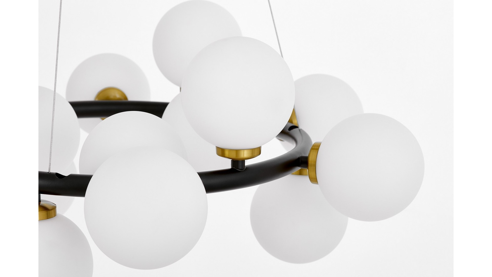 LAMPA WISZĄCA NOWOCZESNA CZARNO-ZŁOTA SZCZOTKOWANA BIAŁE KULE MARSIADA 15 LUMINA DECO