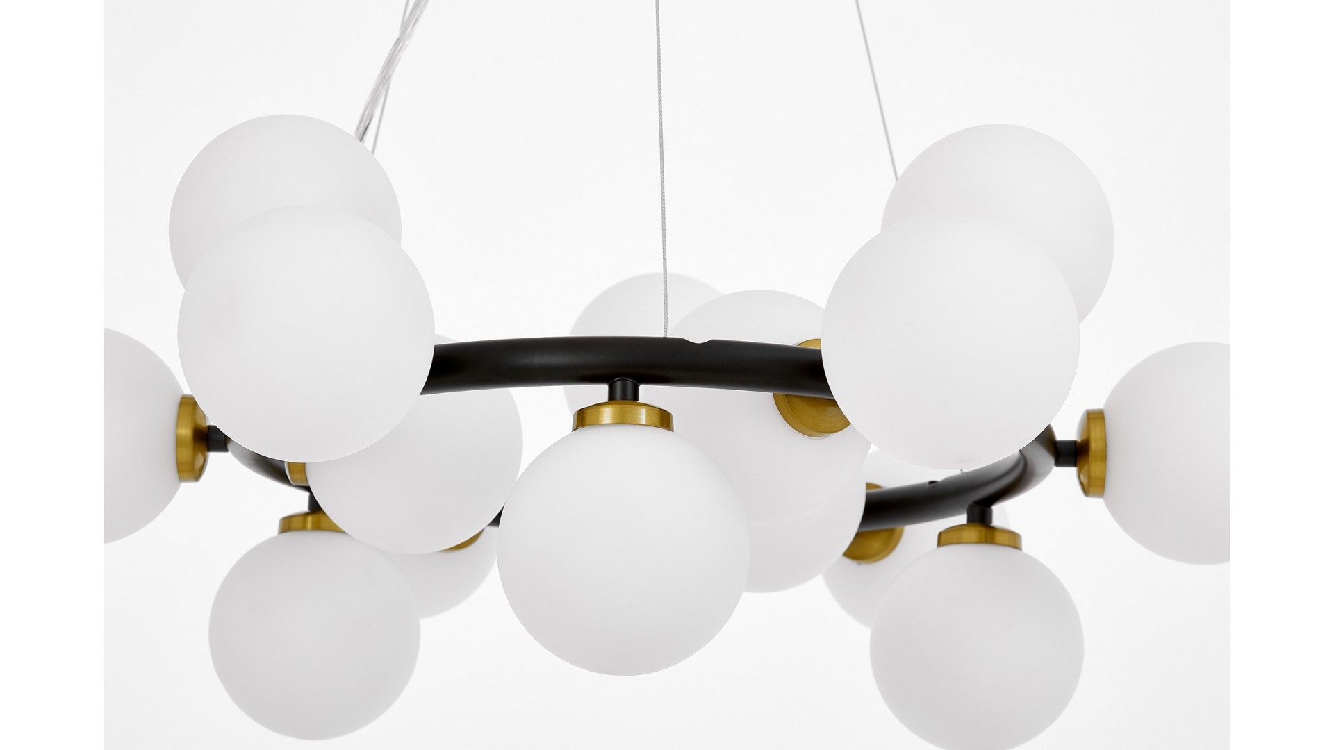 LAMPA WISZĄCA NOWOCZESNA CZARNO-ZŁOTA SZCZOTKOWANA BIAŁE KULE MARSIADA 15 LUMINA DECO