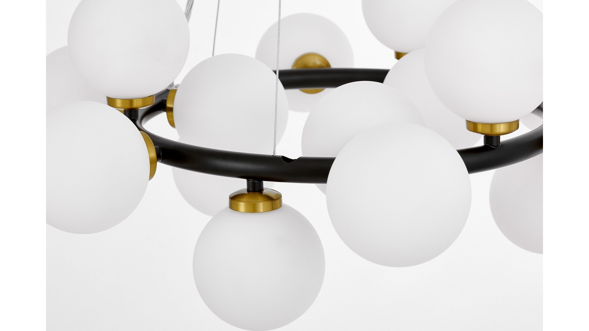 LAMPA WISZĄCA NOWOCZESNA CZARNO-ZŁOTA SZCZOTKOWANA BIAŁE KULE MARSIADA 15 LUMINA DECO