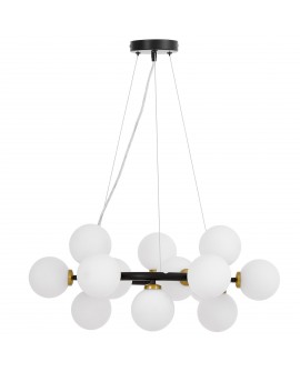 LAMPA WISZĄCA NOWOCZESNA CZARNO-ZŁOTA SZCZOTKOWANA BIAŁE KULE MARSIADA 15 LUMINA DECO