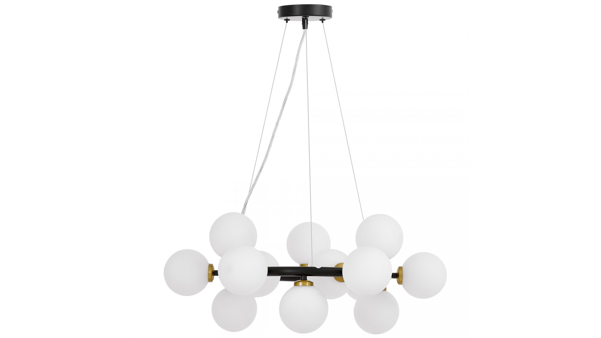 LAMPA WISZĄCA NOWOCZESNA CZARNO-ZŁOTA SZCZOTKOWANA BIAŁE KULE MARSIADA 15 LUMINA DECO