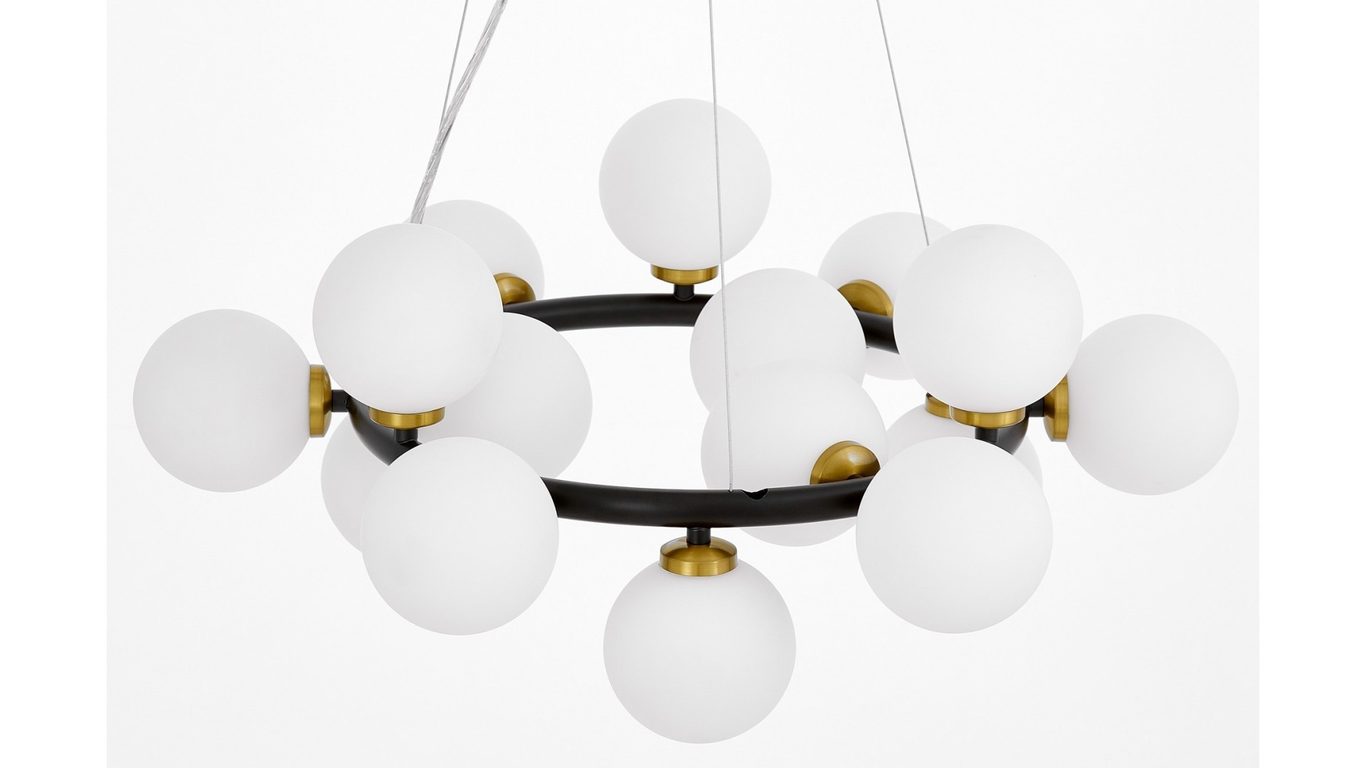 LAMPA WISZĄCA NOWOCZESNA CZARNO-ZŁOTA SZCZOTKOWANA BIAŁE KULE MARSIADA 15 LUMINA DECO