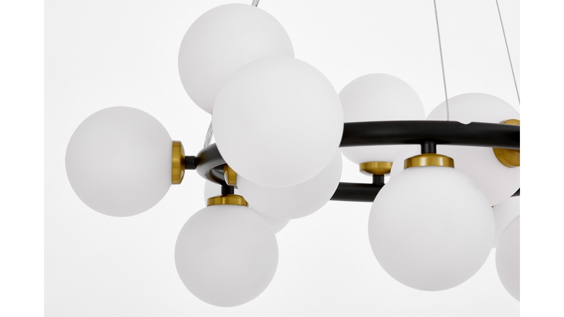 LAMPA WISZĄCA NOWOCZESNA CZARNO-ZŁOTA SZCZOTKOWANA BIAŁE KULE MARSIADA 15 LUMINA DECO