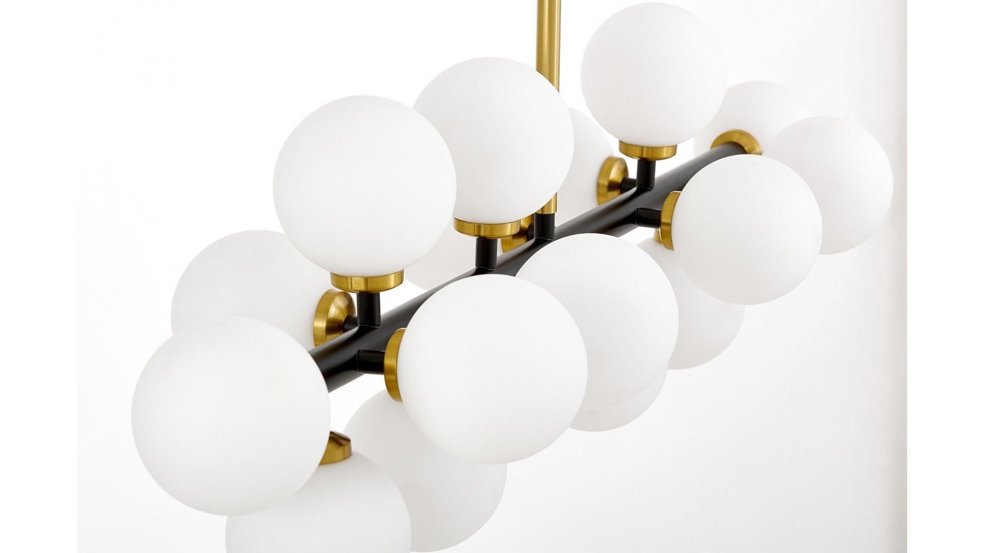 LAMPA WISZĄCA NOWOCZESNA CZARNO-ZŁOTA SZCZOTKOWANA BIAŁE KULE PETRICA 16 LUMINA DECO