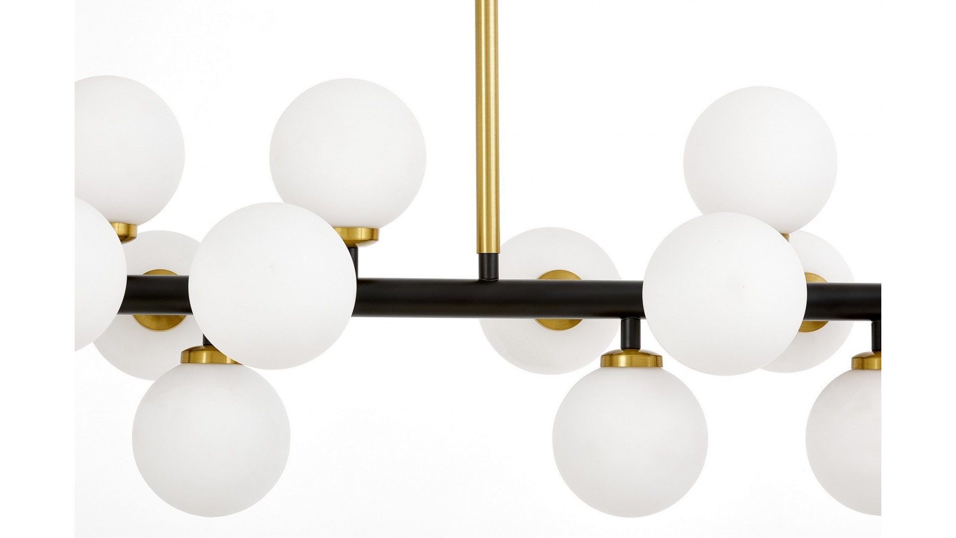 LAMPA WISZĄCA NOWOCZESNA CZARNO-ZŁOTA SZCZOTKOWANA BIAŁE KULE PETRICA 16 LUMINA DECO