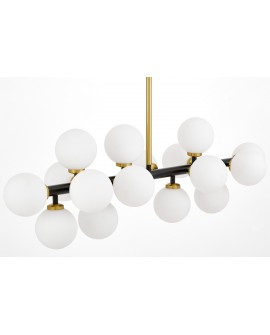 LAMPA WISZĄCA NOWOCZESNA CZARNO-ZŁOTA SZCZOTKOWANA BIAŁE KULE PETRICA 16 LUMINA DECO