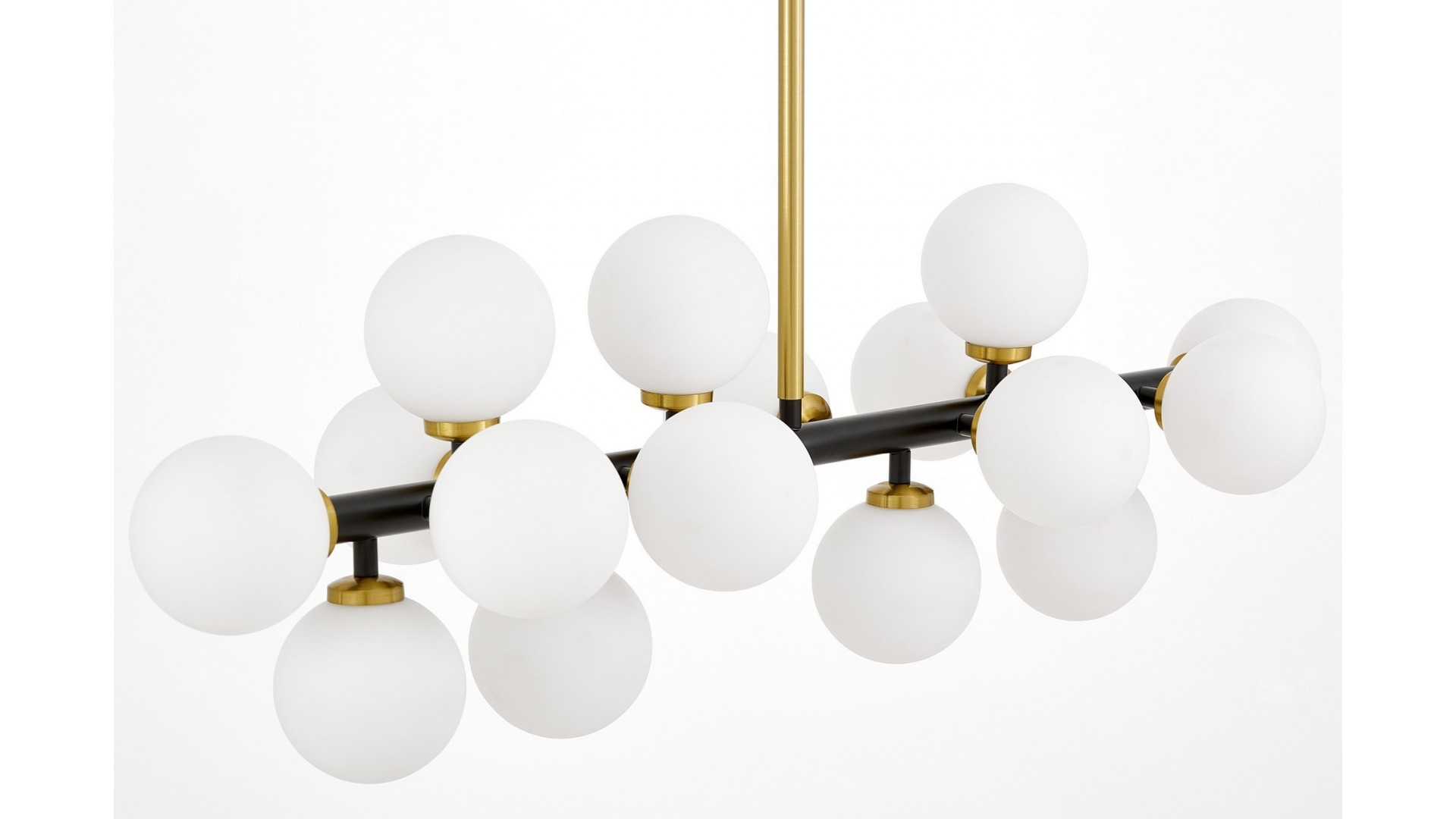 LAMPA WISZĄCA NOWOCZESNA CZARNO-ZŁOTA SZCZOTKOWANA BIAŁE KULE PETRICA 16 LUMINA DECO