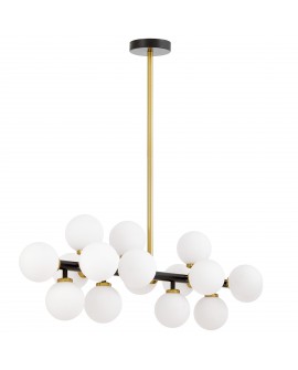 LAMPA WISZĄCA NOWOCZESNA CZARNO-ZŁOTA SZCZOTKOWANA BIAŁE KULE PETRICA 16 LUMINA DECO