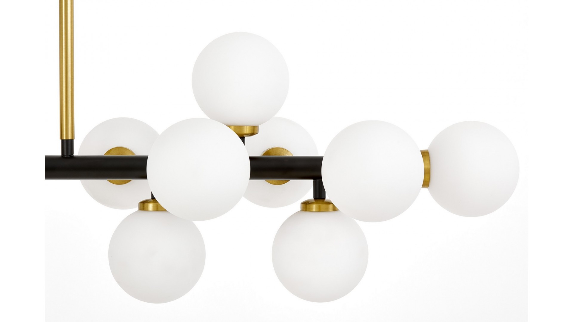 LAMPA WISZĄCA NOWOCZESNA CZARNO-ZŁOTA SZCZOTKOWANA BIAŁE KULE PETRICA 16 LUMINA DECO
