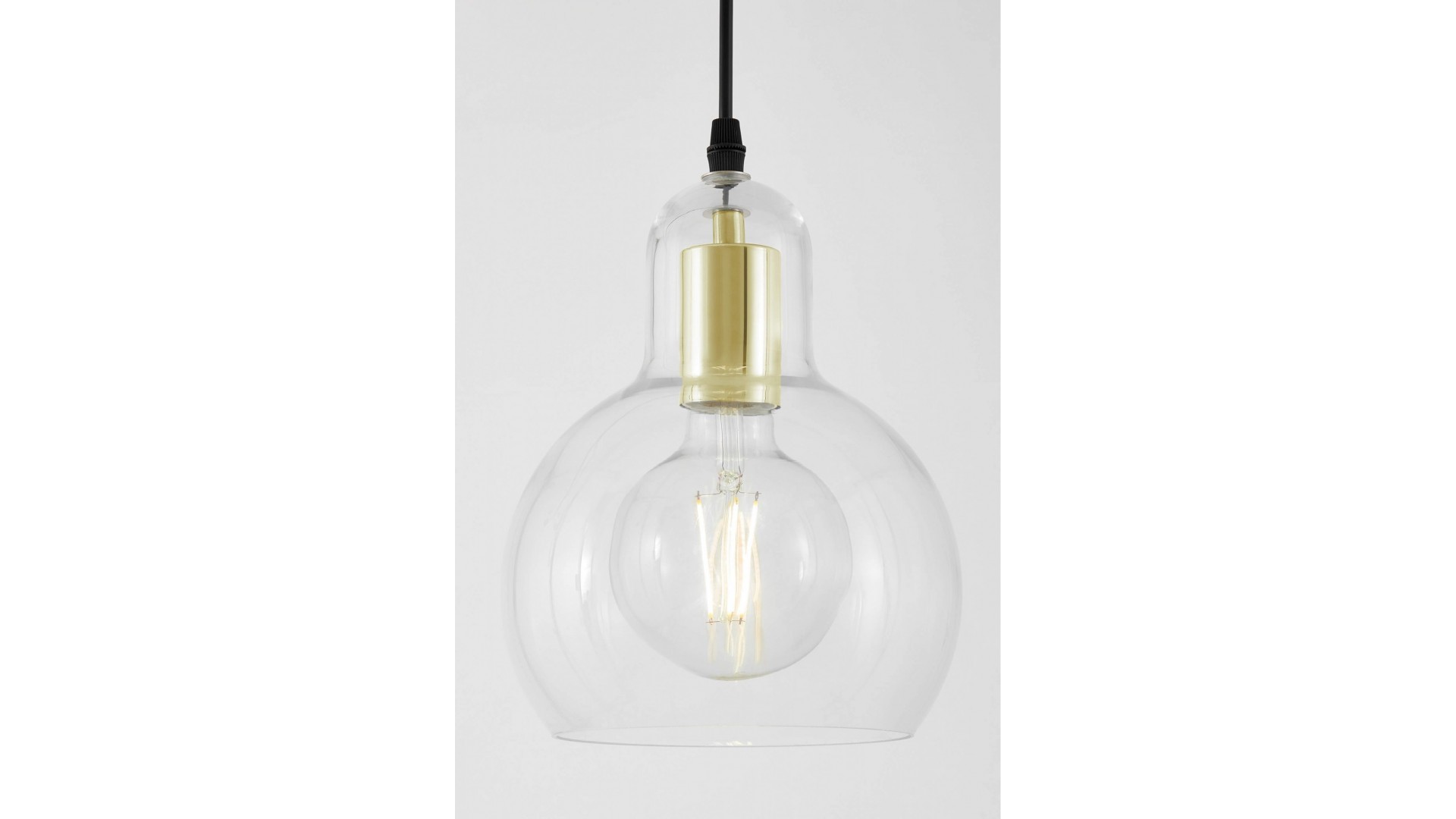 szklana lampa wisząca w kolorze złotym na czarnym przewodzie do wnętrz domowych eleganckie oświetlenie Lampit linia Moro 1A