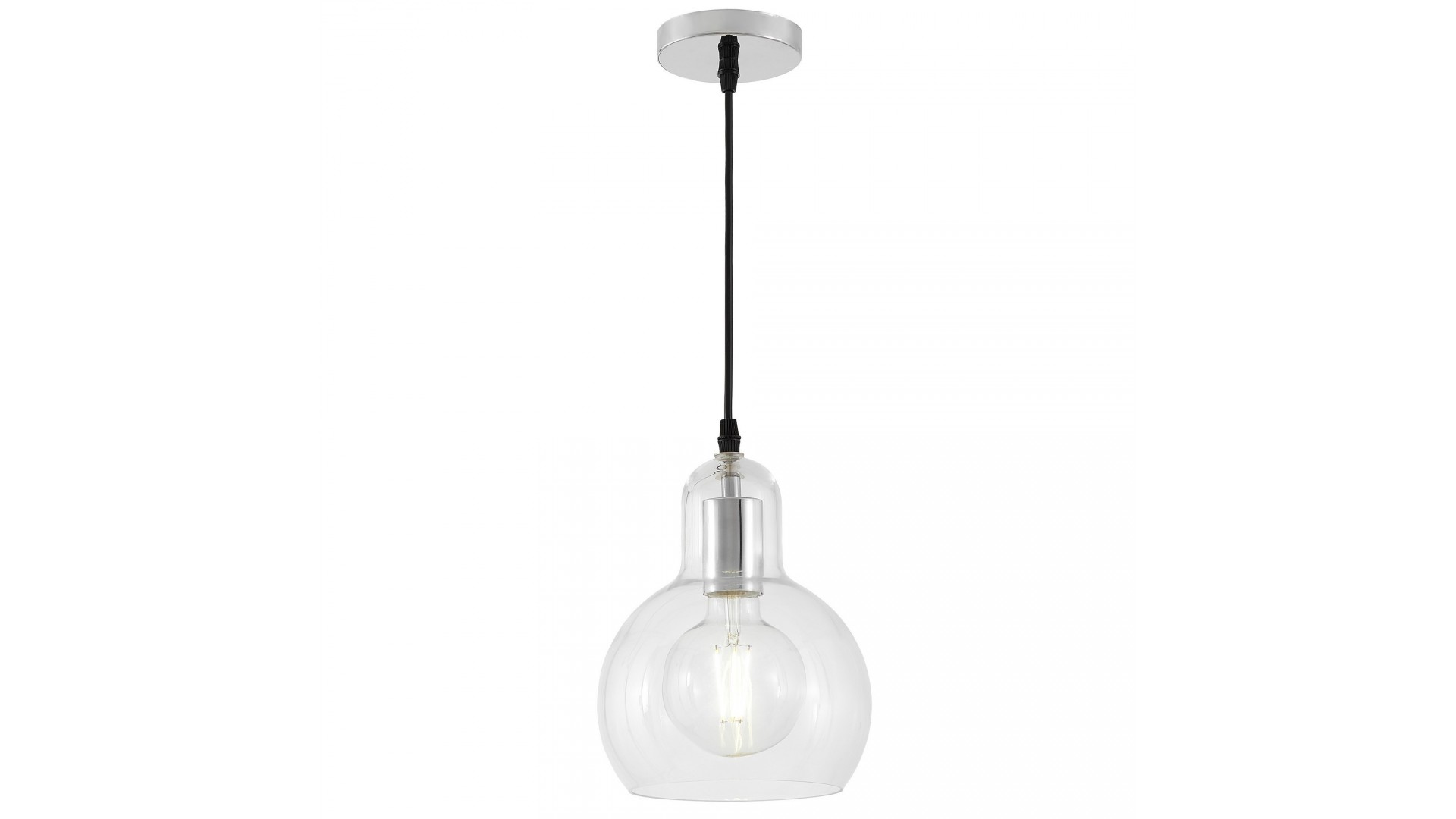 chromowana lampa wisząca z przezroczystym szklanym kloszem kula na przewodzie do kuchni producent Lampit kolekcja Moro 1A
