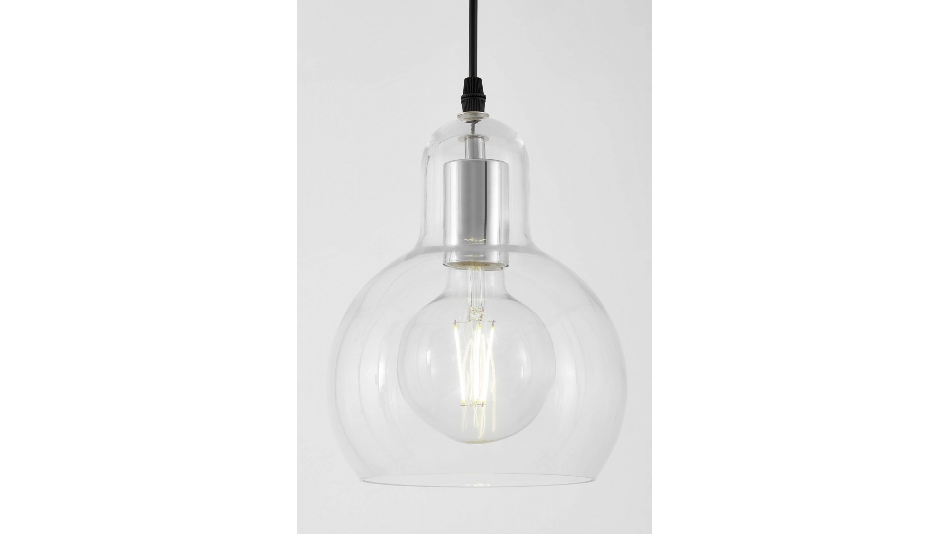 nowoczesna lampa sufitowa wisząca chrom z dużą szklaną bańką i widoczną żarówką dekoracyjną marka Lampit seria Moro 1A