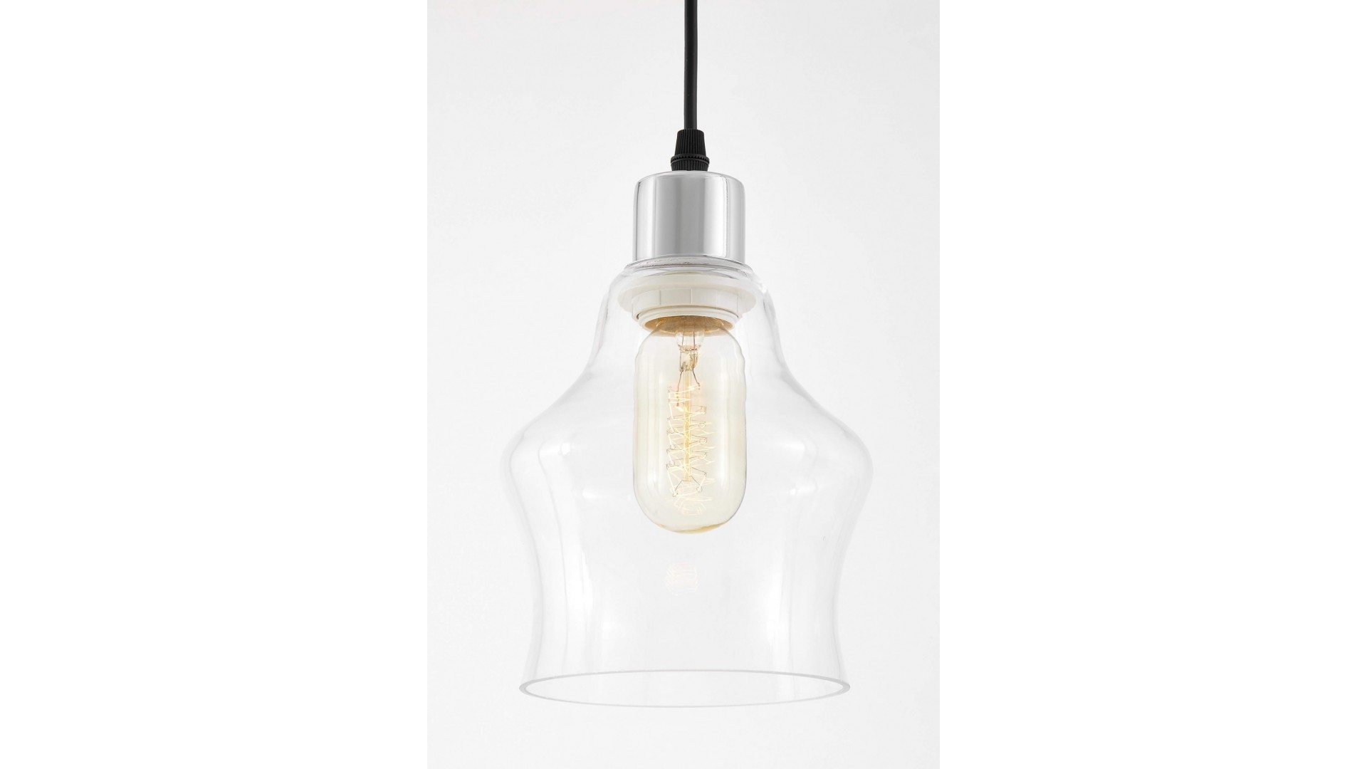 szklana lampa wisząca w wykończeniu chrom z designerskim kształtem klosza na przewodzie do wnętrz Lampit seria Moro 1B