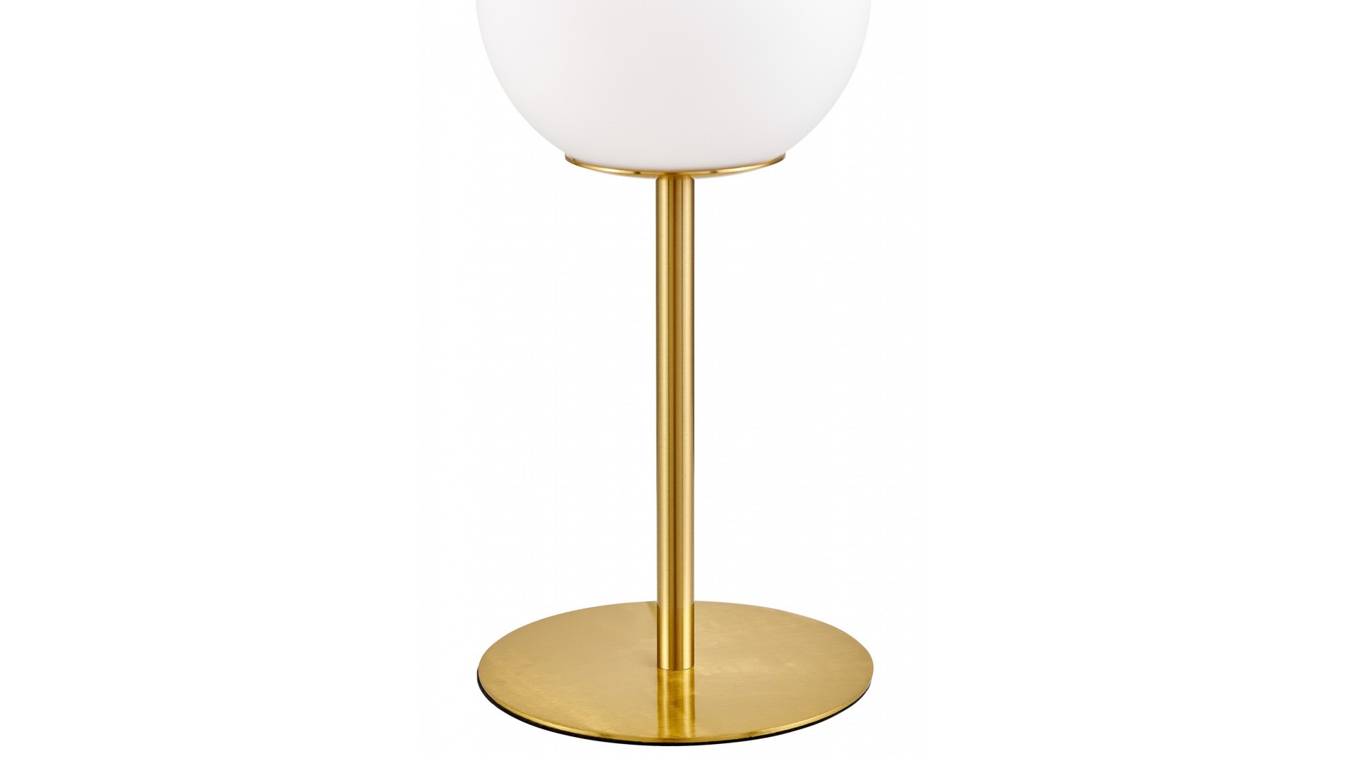 lampa stołowa w kolorze złota szczotkowanego fredica lumina deco - zbliżenie na podstawę i białą kulę