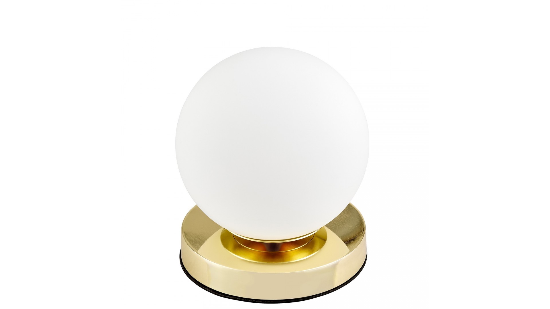 Kompaktowa lampa biurkowa z elegancką złotą podstawą i białą kulą