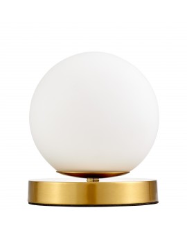 LAMPA STOŁOWA BIURKOWA NOWOCZESNA ZŁOTO SZCZOTKOWANE BIAŁA KULA FREDICA W1