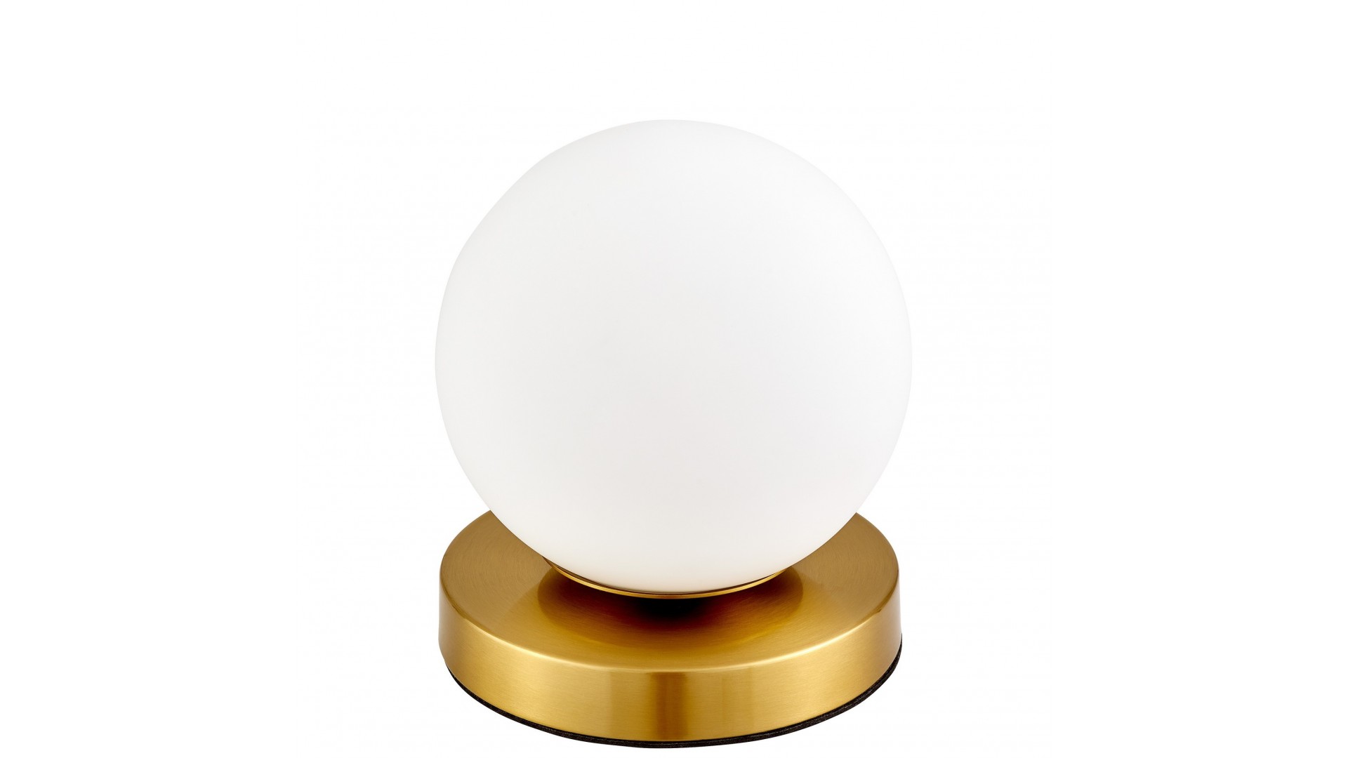 nowoczesna złota szczotkowana lampa stołowa fredica w1 lumina deco - biała kula na złotej szczotkowanej podstawie