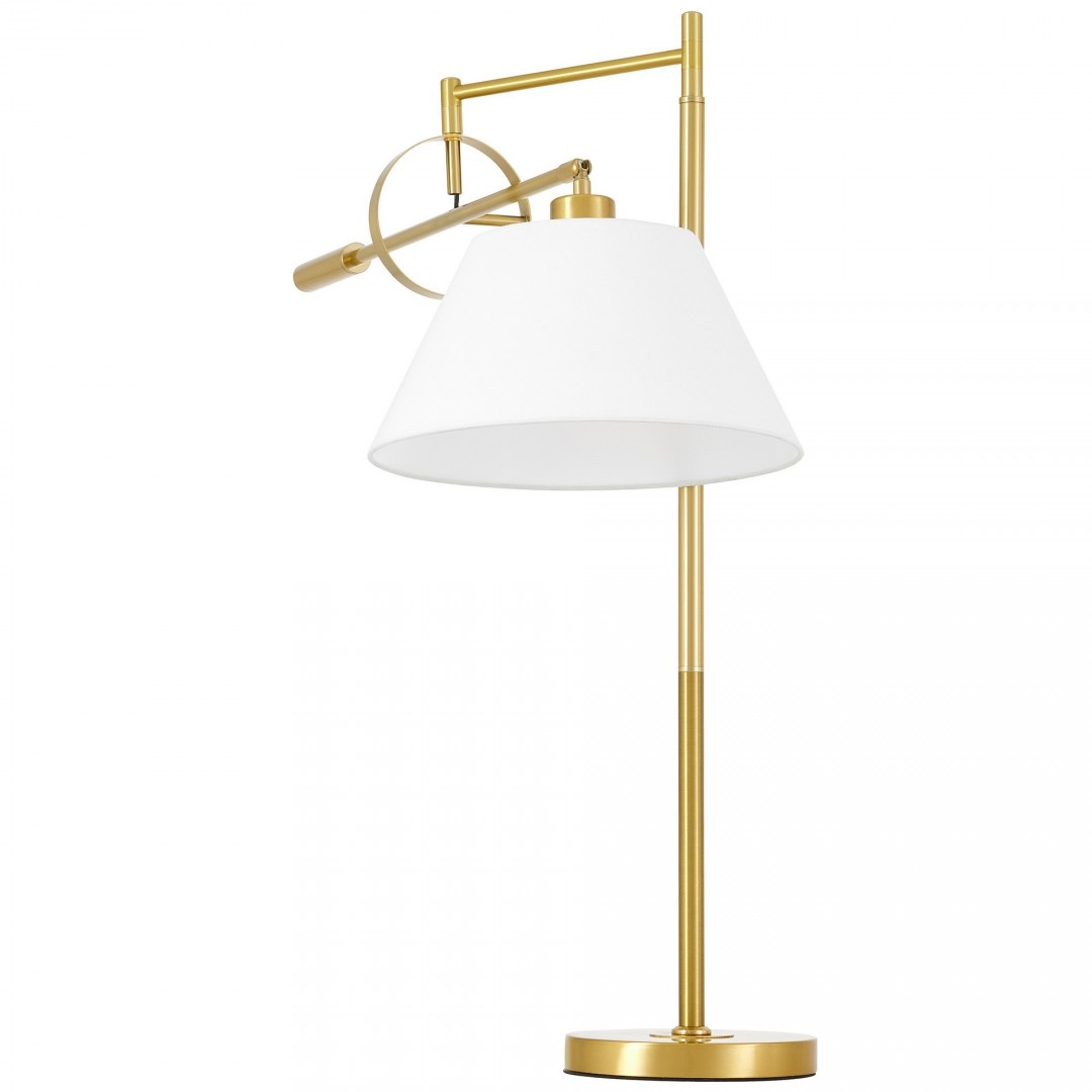 lampa nocna biurkowa złota szczotkowana biała turina lumina deco w ujęciu z boku