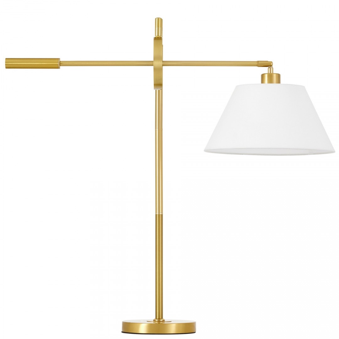 lampa nocna biurkowa złota szczotkowana biała turina lumina deco pozioma konstrukcja i klosz