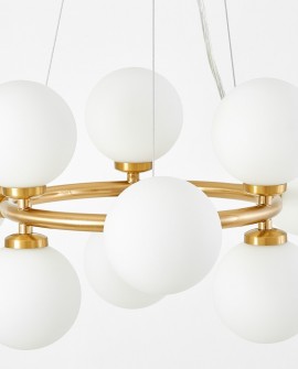 LAMPA WISZĄCA NOWOCZESNA ZŁOTO SZCZOTKOWANE BIAŁE KULE MARSIADA 9 LUMINA DECO