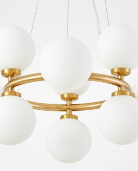 LAMPA WISZĄCA NOWOCZESNA ZŁOTO SZCZOTKOWANE BIAŁE KULE MARSIADA 9 LUMINA DECO
