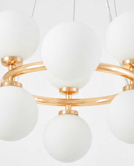 LAMPA WISZĄCA NOWOCZESNA ZŁOTA BIAŁE KULE MARSIADA 9 LUMINA DECO