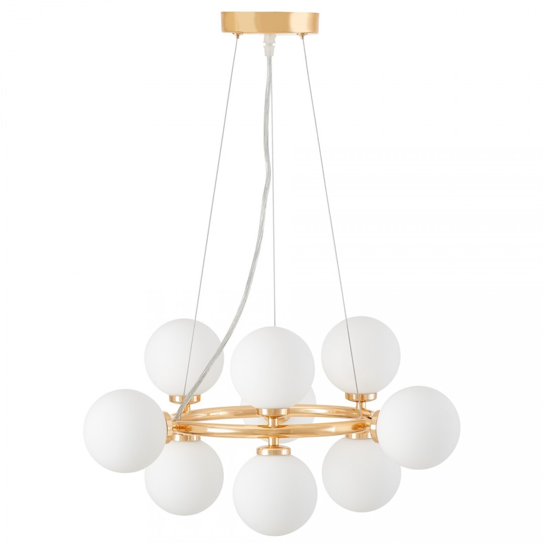 LAMPA WISZĄCA NOWOCZESNA ZŁOTA BIAŁE KULE MARSIADA 9 LUMINA DECO