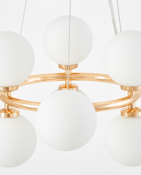 LAMPA WISZĄCA NOWOCZESNA ZŁOTA BIAŁE KULE MARSIADA 9 LUMINA DECO