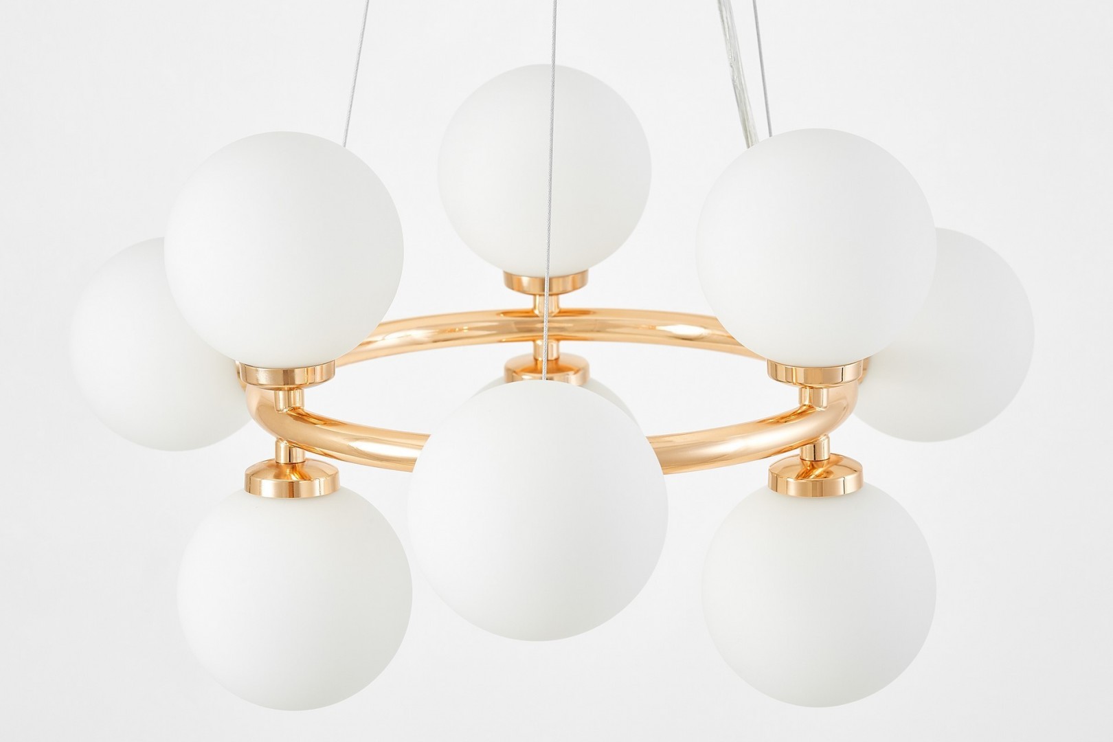 LAMPA WISZĄCA NOWOCZESNA ZŁOTA BIAŁE KULE MARSIADA 9 LUMINA DECO