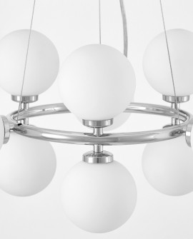 LAMPA WISZĄCA NOWOCZESNA CHROMOWANA BIAŁE KULE MARSIADA 9 LUMINA DECO