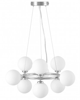 LAMPA WISZĄCA NOWOCZESNA CHROMOWANA BIAŁE KULE MARSIADA 9 LUMINA DECO