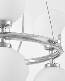 LAMPA WISZĄCA NOWOCZESNA CHROMOWANA BIAŁE KULE MARSIADA 9 LUMINA DECO