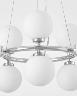 LAMPA WISZĄCA NOWOCZESNA CHROMOWANA BIAŁE KULE MARSIADA 9 LUMINA DECO