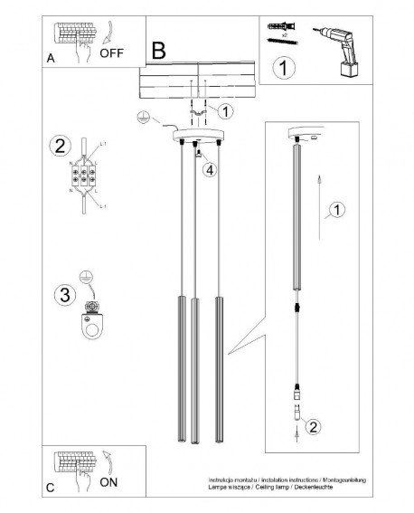 Lampa wisząca ARCHE 3P czarna Sollux SL.1341