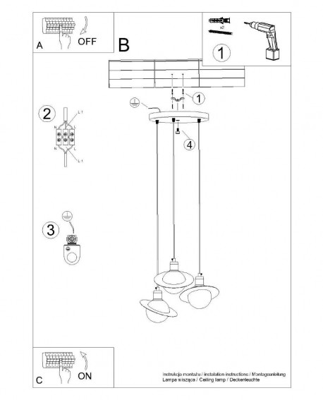 Lampa wisząca HYPERION 3P biały Sollux SL.1357